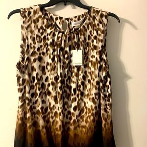 NWT Calvin Klein pleated top size 1X brown leopard print